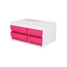 image Organisateur De Bureau 3 Compartiments Avec 4 Tiroirs Blanc/Magenta -Ez25040